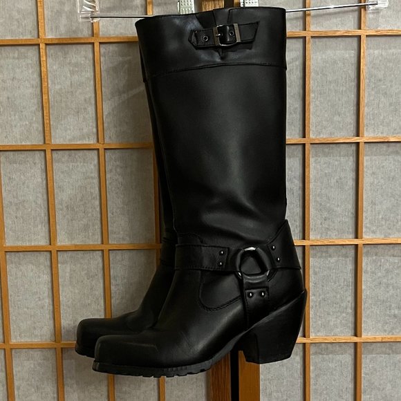 Women's size 6, Black Leather Up, Steel Shank, 2inch Heel Motorcycle Boots - Picture 1 of 12